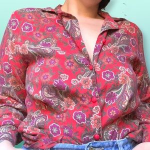 Red Floral Button Up